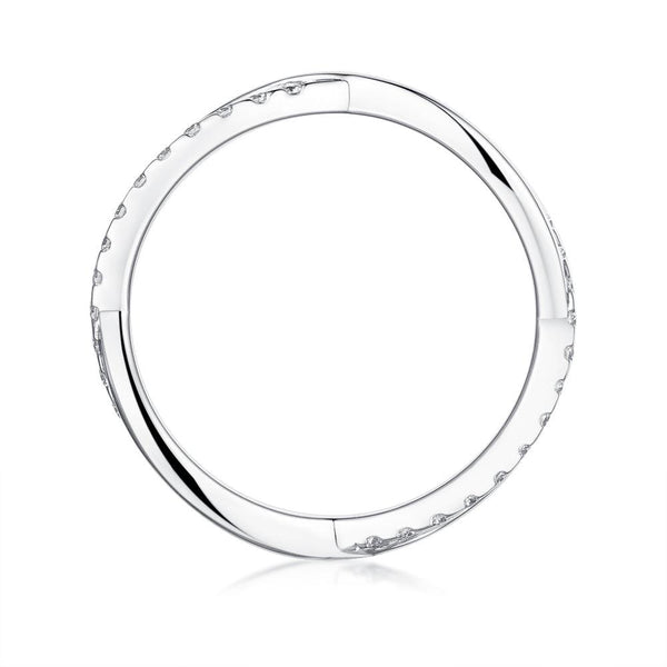 Satin Finish Emerald Cut and Infinity Moissanite Eternity Couple's Ring Set