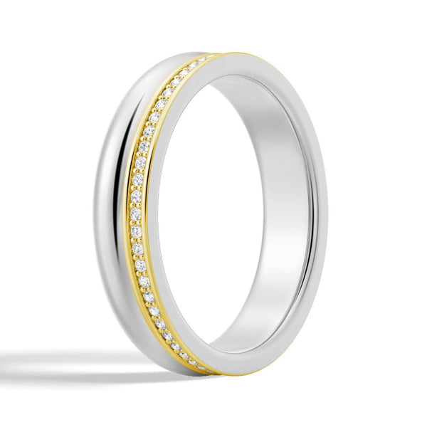 4.2mm Polished Finish Two Tone Wedding Band With Pave Edge