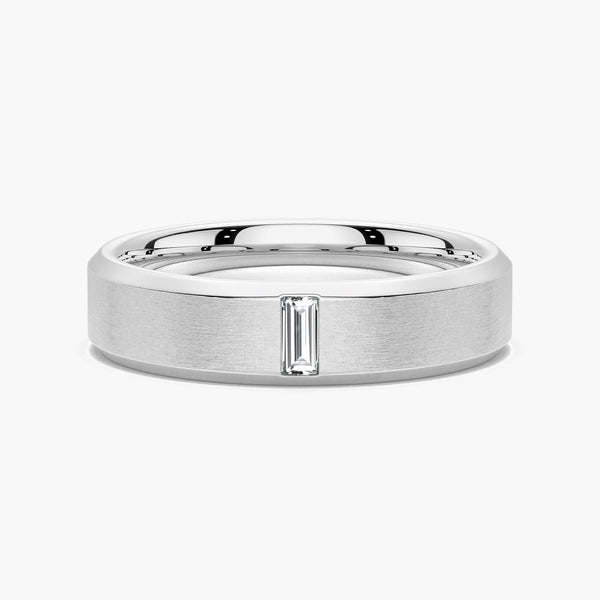 5.7mm Satin Finish Emerald Cut Moissanite Men's Wedding Band