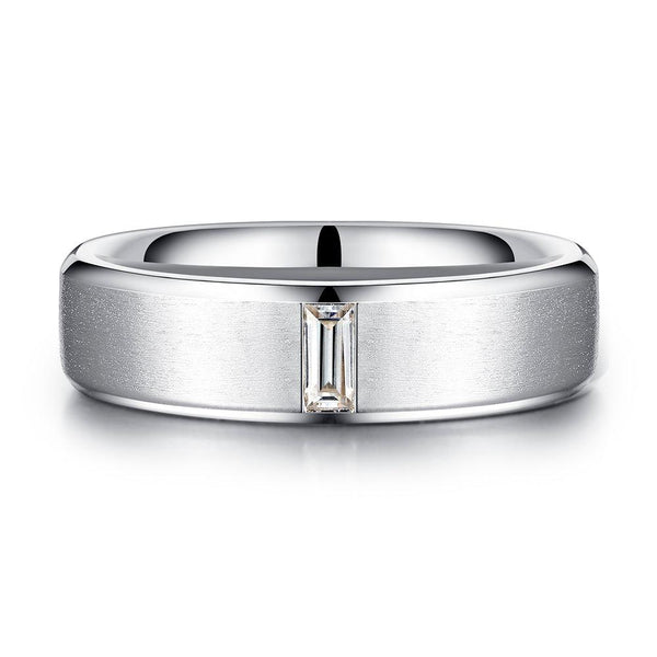 Satin Finish Emerald Cut and Infinity Moissanite Eternity Couple's Ring Set