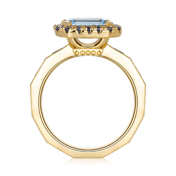 "Oceanic Earth Defender" Aquamarine and Sapphire Ring