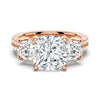 Double Row Pave Three Stone Cushion Cut Moissanite Engagement Ring