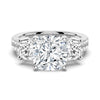 Double Row Pave Three Stone Cushion Cut Moissanite Engagement Ring