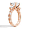 Double Row Pave Three Stone Princess Cut Moissanite Engagement Ring