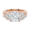 Double Row Pave Three Stone Princess Cut Moissanite Engagement Ring