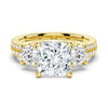 Double Row Pave Three Stone Princess Cut Moissanite Engagement Ring