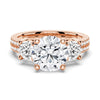 Double Row Pave Three Stone Round Cut Moissanite Engagement Ring