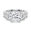 Double Row Pave Three Stone Round Cut Moissanite Engagement Ring