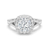 Halo Cushion Cut Split Shank Moissanite Ring Set with Matching Wedding Band