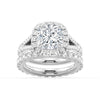 Halo Cushion Cut Split Shank Moissanite Ring Set with Matching Wedding Band