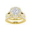 Halo Cushion Cut Split Shank Moissanite Ring Set with Matching Wedding Band