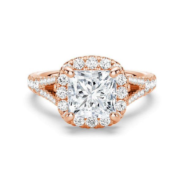 Princess Cut Split Shank Moissanite Halo Engagement Ring