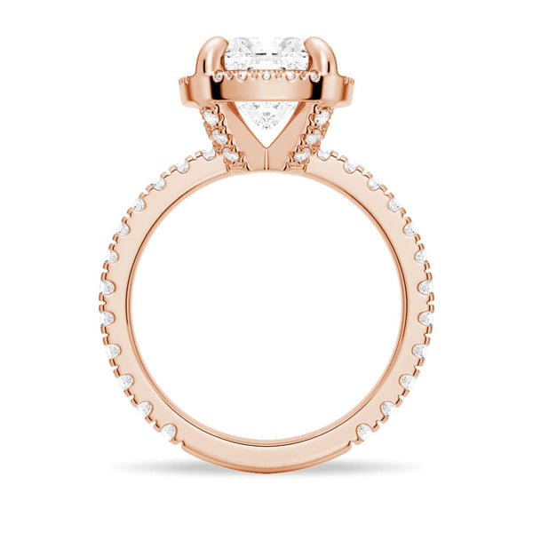 Half Eternity Cushion Cut Moissanite Halo Engagement Ring