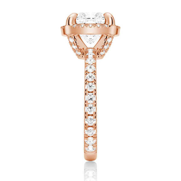 Half Eternity Cushion Cut Moissanite Halo Engagement Ring