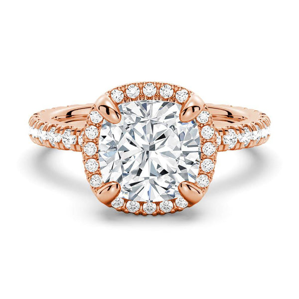 Half Eternity Cushion Cut Moissanite Halo Engagement Ring