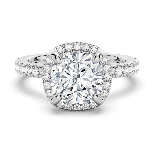 Half Eternity Cushion Cut Moissanite Halo Engagement Ring