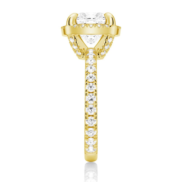 Half Eternity Cushion Cut Moissanite Halo Engagement Ring