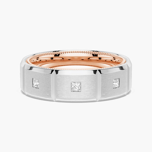 8mm Two Tone Matte Finish Princess Cut Moissanite Men's Band