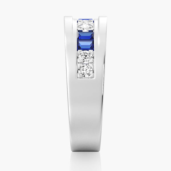 7.5mm Sapphire And Moissanite Men's Wedding Band