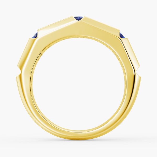 8mm Brush Finish Princess Cut Sapphire Men's Wedding Band