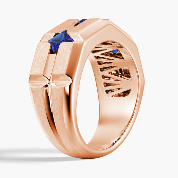 8mm Brush Finish Princess Cut Sapphire Men's Wedding Band