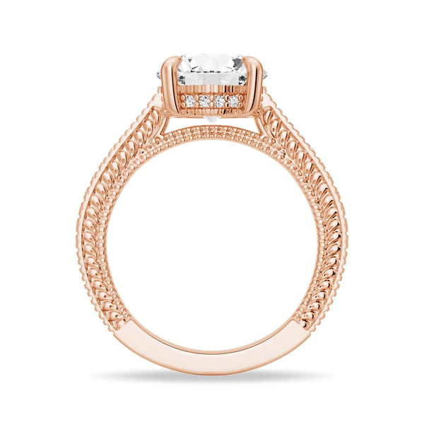 Round Pave Moissanite Cathedral Engagement Ring With Hidden Halo