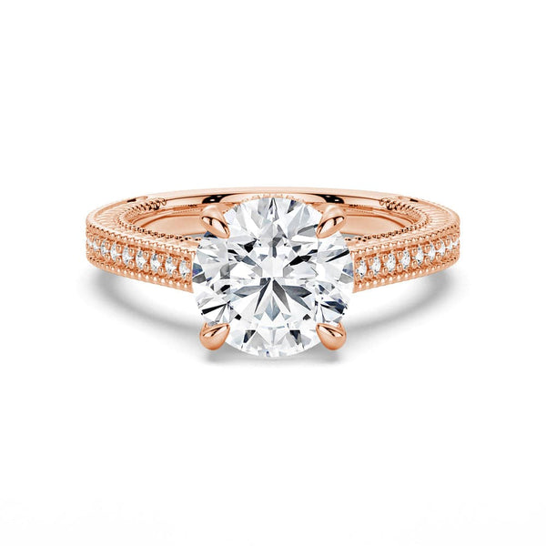 Round Pave Moissanite Cathedral Engagement Ring With Hidden Halo