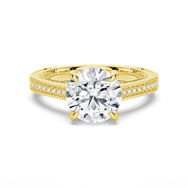 Round Pave Moissanite Cathedral Engagement Ring With Hidden Halo