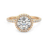 Round Halo Moissanite Engagement Ring with Hidden Anniversary Stone Accent