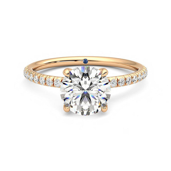 Four Prong Round Moissanite Engagement Ring with Hidden Anniversary Stone Accent