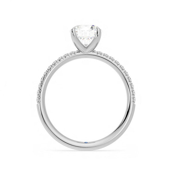 Four Prong Round Moissanite Engagement Ring with Hidden Anniversary Stone Accent