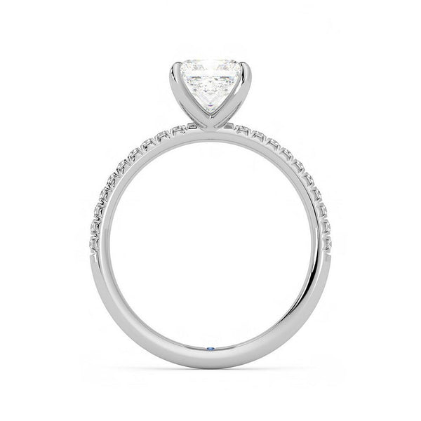 Four Prong Princess Cut Moissanite Engagement Ring with Hidden Anniversary Stone Accent