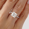 Princess Cut Moissanite Engagement Ring with Hidden Halo and Anniversary Stone Accent