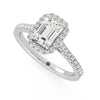 Emerald Cut Halo Moissanite Engagement Ring with Hidden Anniversary Stone Accent