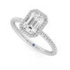 Classic Halo Emerald Cut Moissanite Engagement Ring with Hidden Anniversary Stone Accent