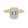 Classic Halo Emerald Cut Moissanite Engagement Ring with Hidden Anniversary Stone Accent