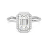 Halo Emerald Cut Moissanite Engagement Ring with Hidden Anniversary Stone Accent