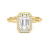 Halo Emerald Cut Moissanite Engagement Ring with Hidden Anniversary Stone Accent