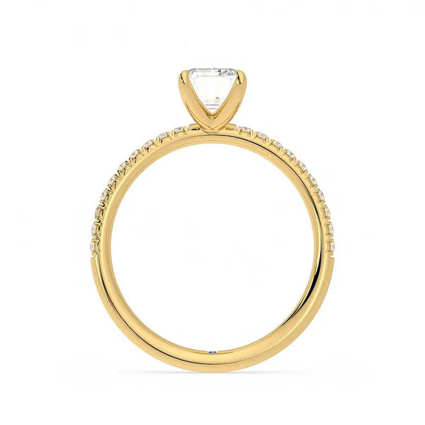 Four Prong Emerald Cut Moissanite Engagement Ring with Hidden Anniversary Stone Accent