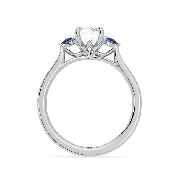 Three Stone Emerald Cut Moissanite Engagement Ring with Hidden Anniversary Stone Accent