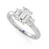 Four Prong Three Stone Emerald Cut Moissanite Engagement Ring with Hidden Anniversary Stone Accent