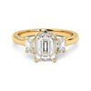 Four Prong Three Stone Emerald Cut Moissanite Engagement Ring with Hidden Anniversary Stone Accent