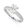 Oval Cut Moissanite Engagement Ring with Pavé Band and Hidden Anniversary Stone Accent