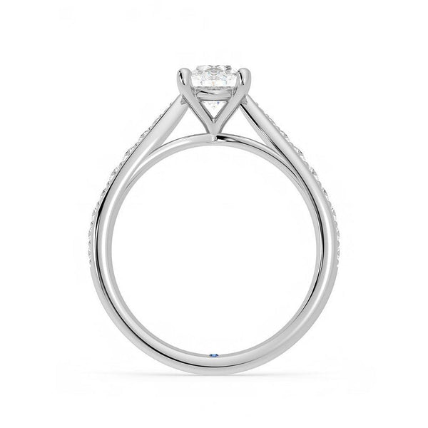 Oval Cut Moissanite Engagement Ring with Pavé Band and Hidden Anniversary Stone Accent