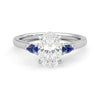 Three Stone Oval Cut Moissanite and Sapphire Engagement Ring with Hidden Anniversary Stone Accent