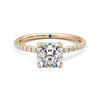 Four Prong Cushion Cut Moissanite Engagement Ring with Hidden Anniversary Stone Accent