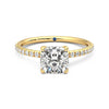 Four Prong Cushion Cut Moissanite Engagement Ring with Hidden Anniversary Stone Accent