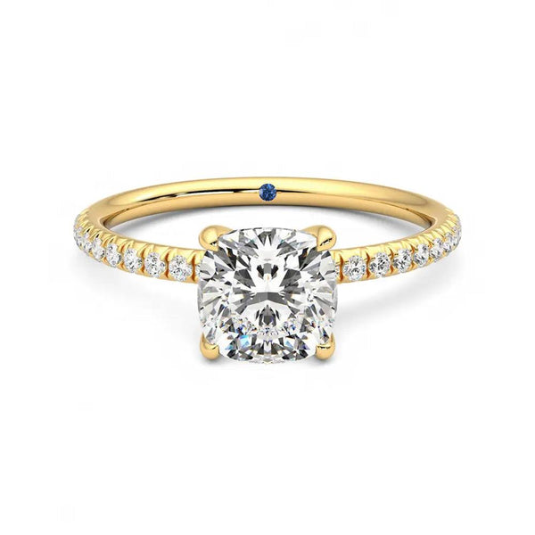 Four Prong Cushion Cut Moissanite Engagement Ring with Hidden Anniversary Stone Accent
