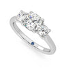 Four Prong Three Stone Cushion Cut Moissanite Engagement Ring with Hidden Anniversary Stone Accent