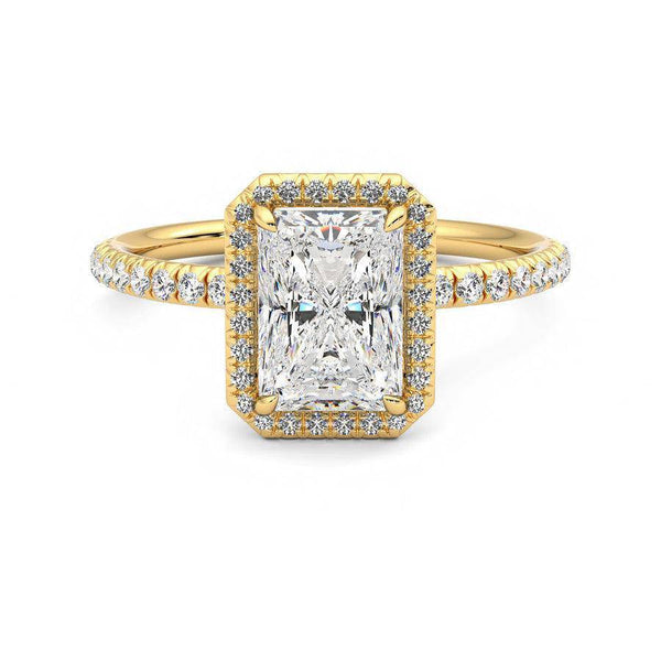 Classic Halo Radiant Cut Moissanite Engagement Ring with Hidden Anniversary Stone Accent